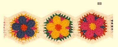 Crochet Flower Trim 2.16 in Multicolor with White Sold by the Yard