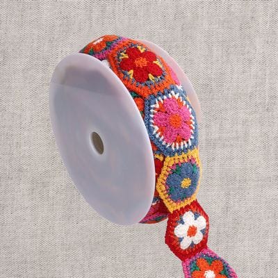 Crochet Flower Trim 2.16 in Multicolor Flowers Sold by the Yard