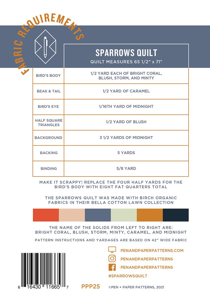 PPP25 Sparrows Quilt fabric requirements