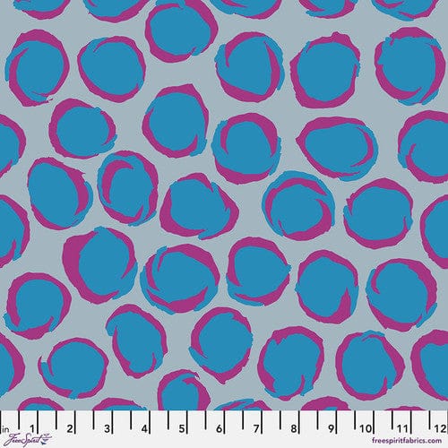 Grey fabric with teal and magenta brushstroke circles