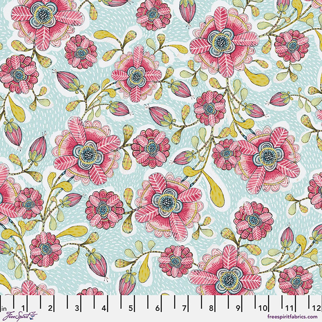 Hello World by Cori Dantini - LG Happy Blossom, Blue Fabric Hello World by Cori Dantini - LG Happy Blossom, Blue Fabric