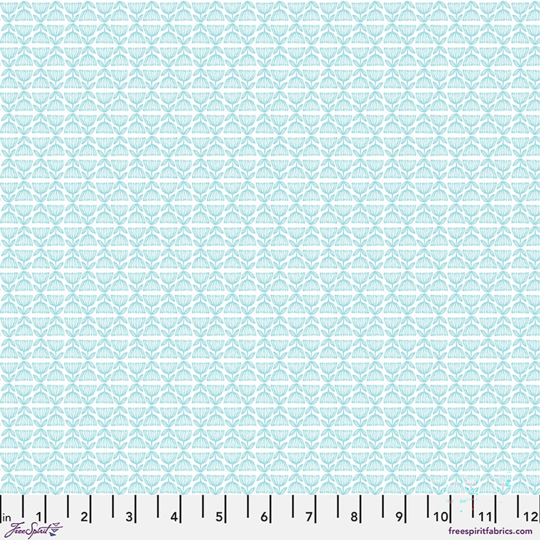 Hello World by Cori Dantini - Retro Blooms, Blue Fabric Hello World by Cori Dantini - Retro Blooms, Blue Fabric