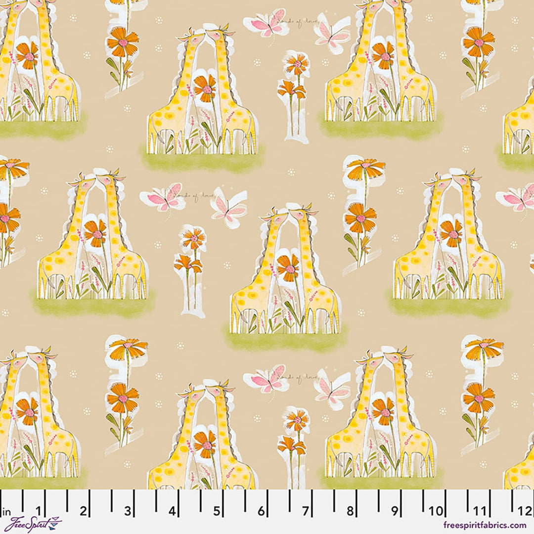 Hello World by Cori Dantini - Kiss the Day, Tan Fabric Hello World by Cori Dantini - Kiss the Day, Tan Fabric