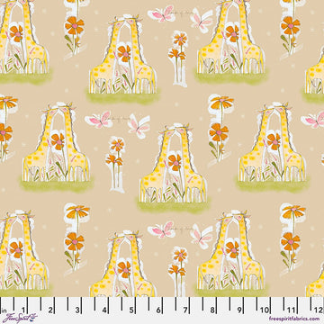 Hello World by Cori Dantini - Kiss the Day, Tan Fabric Hello World by Cori Dantini - Kiss the Day, Tan Fabric
