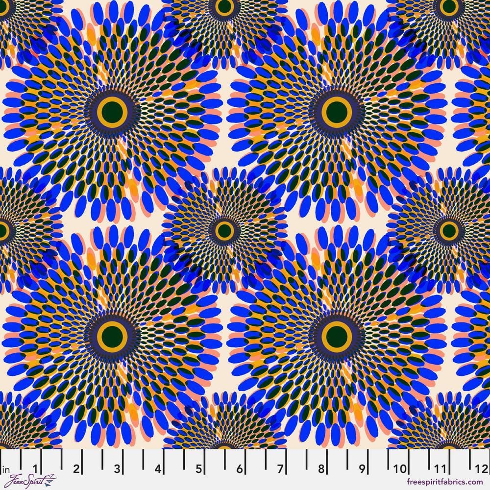 Echoes in Colour by Kitty McCall - Feathered Halo, Cobalt Feathered Halo Cobalt | Echoes in Colour Fabric by Kitty McCall