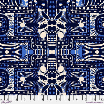 Echoes in Colour by Kitty McCall - Indigo Labyrinth, Midnight Indigo Labyrinth Midnight | Echoes in Colour Fabric by Kitty McCall
