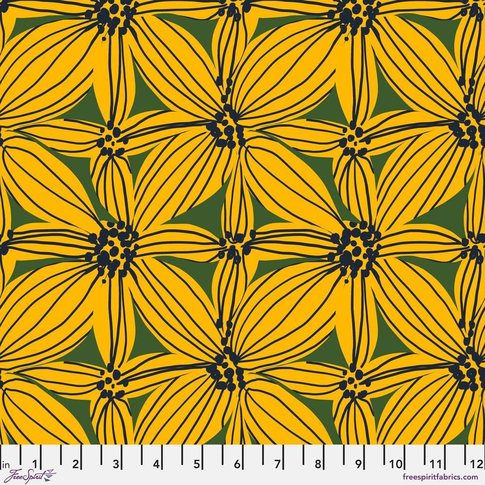 Echoes in Colour by Kitty McCall - Sunburst Blossoms, Golden Sunburst Blossoms Golden | Echoes in Colour Fabric by Kitty McCall