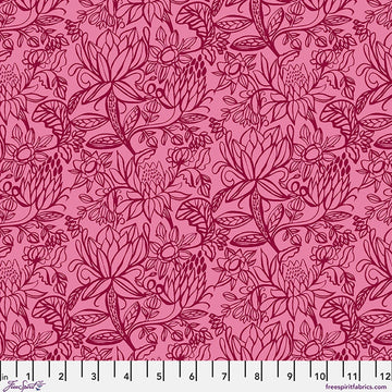 Springtime Splendour by Kirsten Katz - Garden Etchings, Raspberry Garden Etchings - Springtime Splendour by Kirsten Katz Fabric
