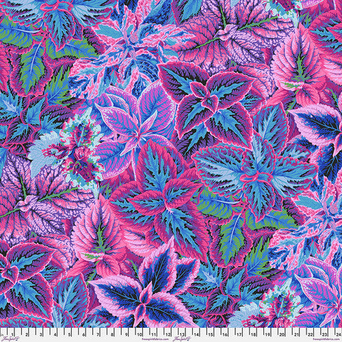 Blue and pink leaf pattern fabric