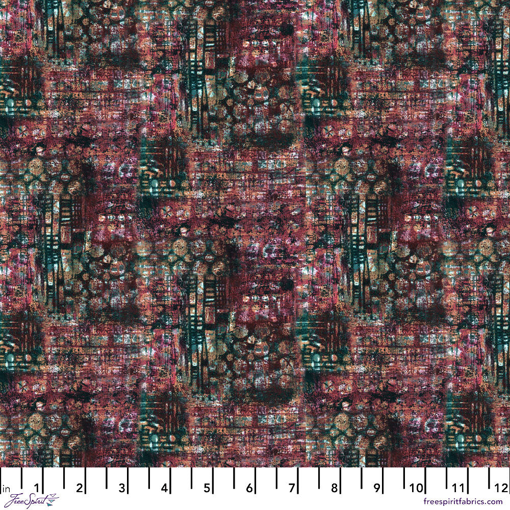 PWSE039WINE fabric pattern with abstract red, green, and brown textures.