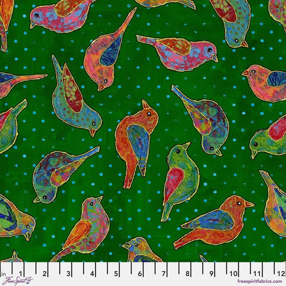 Radiant Grove by Sue Penn - Songbirds, Green Songbirds Green | Radiant Grove Fabric by Sue Penn