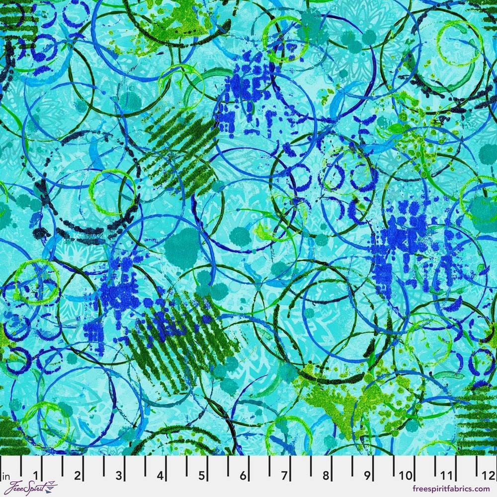 Radiant Grove by Sue Penn - Echo Rings, Aqua Echo Rings Aqua | Radiant Grove Fabric by Sue Penn