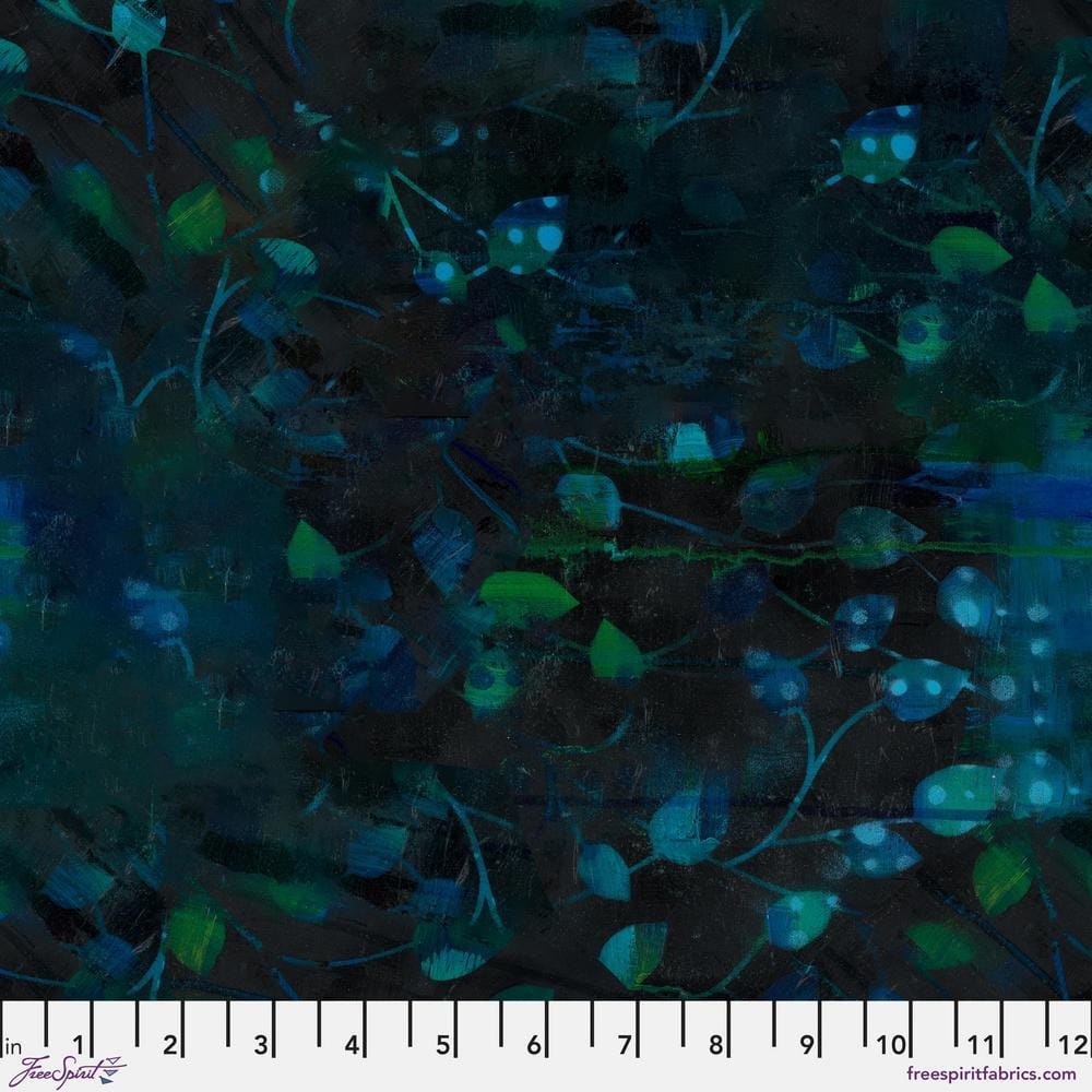 Radiant Grove by Sue Penn - Leaves, Twilight Leaves Twilight | Radiant Grove Fabric by Sue Penn