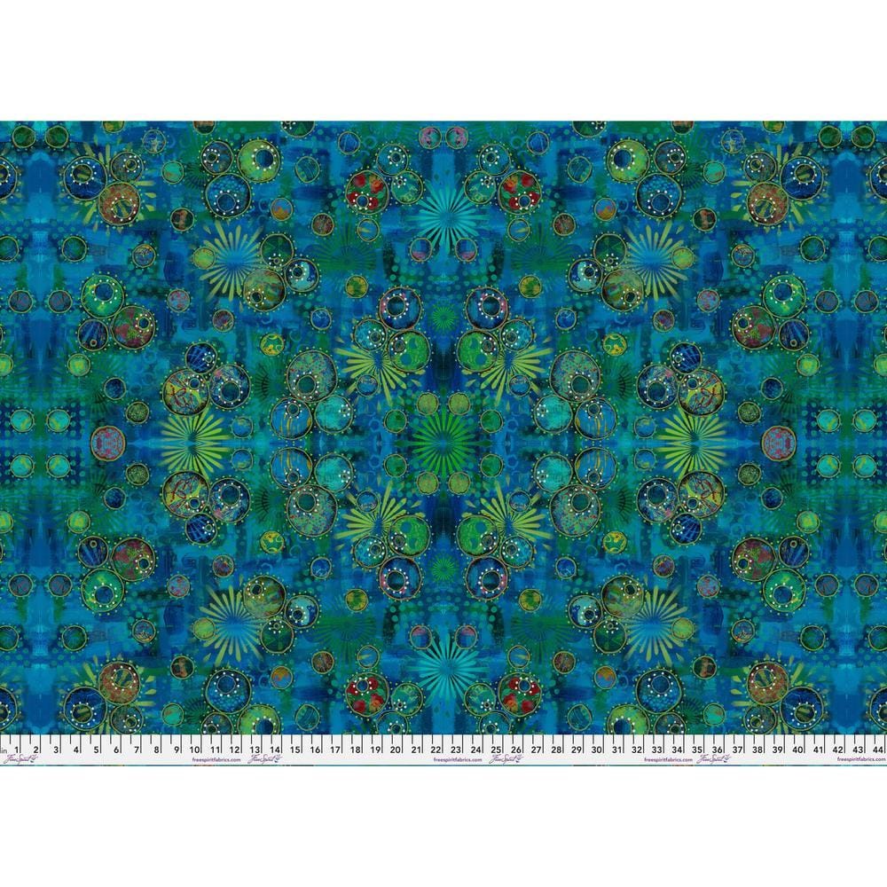 Radiant Grove by Sue Penn - Kaleido Circles, Turquoise Kaleido Circles Turquoise | Radiant Grove Fabric by Sue Penn