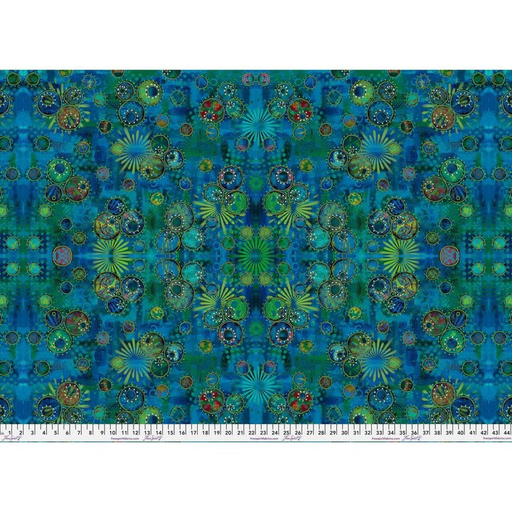 Radiant Grove by Sue Penn - Kaleido Circles, Turquoise Kaleido Circles Turquoise | Radiant Grove Fabric by Sue Penn