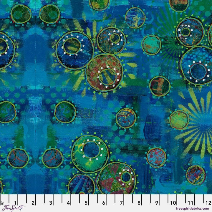 Radiant Grove by Sue Penn - Kaleido Circles, Turquoise Kaleido Circles Turquoise | Radiant Grove Fabric by Sue Penn