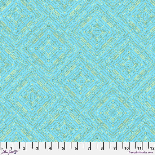 PWWR058 ICE Fabric - Blue & Green Geometric Pattern