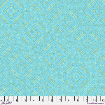 PWWR058 ICE Fabric - Blue & Green Geometric Pattern