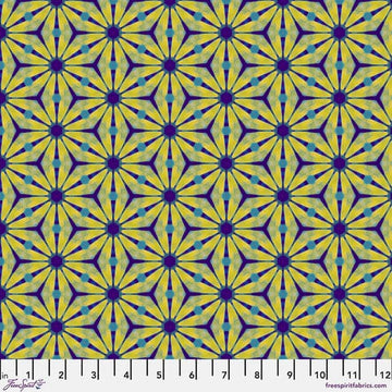 PWWR064 DAISY fabric - yellow, blue, and purple geometric pattern