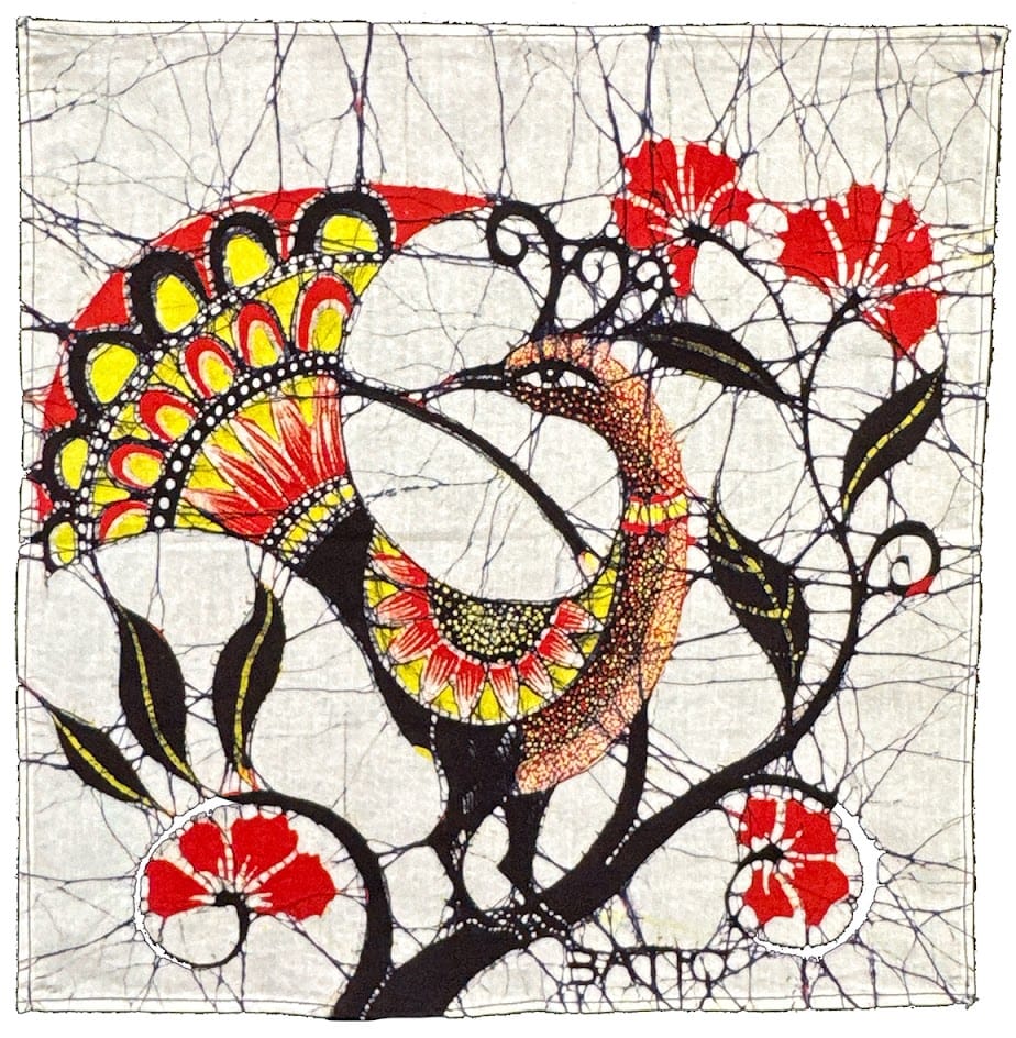 MEASUREMENT NEEDED Batik Panel from Sri Lanka - Peacock on White MEASUREMENT NEEDED Batik Panel from Sri Lanka - Peacock on White