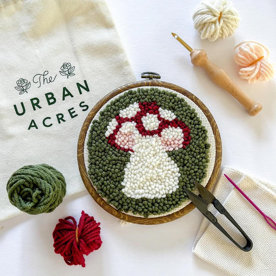 Punch needle mushroom box kit from Urban Acres