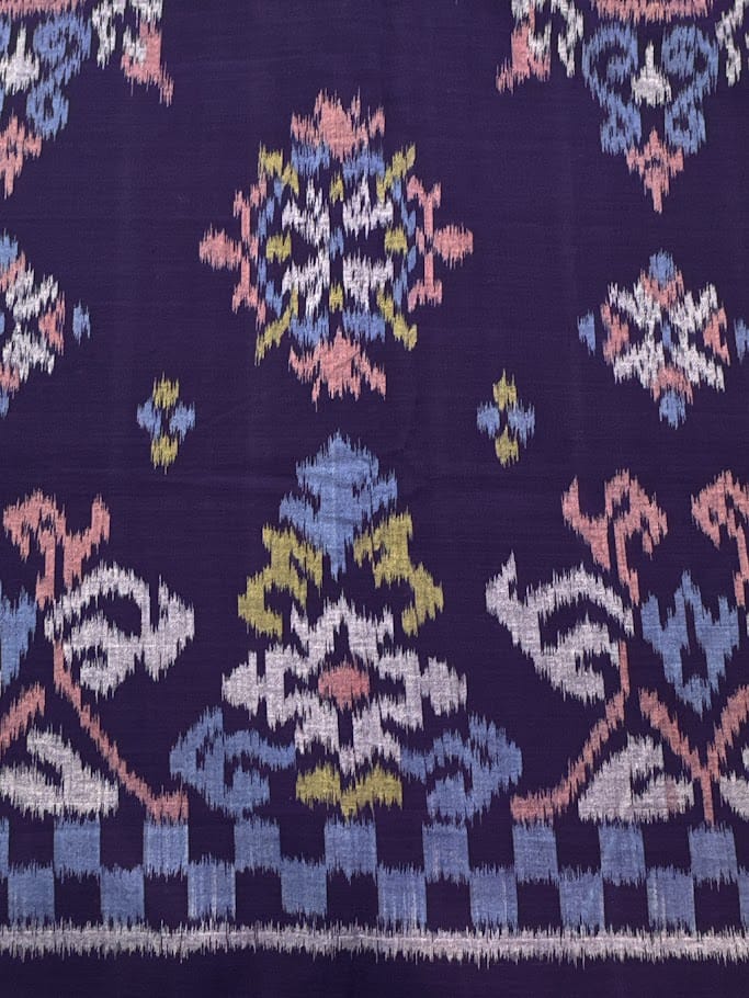 Traditional Handwoven Ikat Fabric from Indonesia, Purple Floral Sold per 1/2 Yard Traditional Handwoven Ikat Fabric from Indonesia, Purple Floral Sold per 1/2 Yard