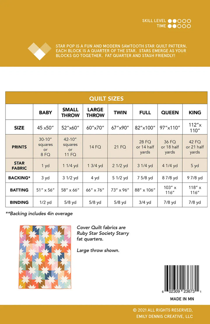Star Pop Quilt Pattern