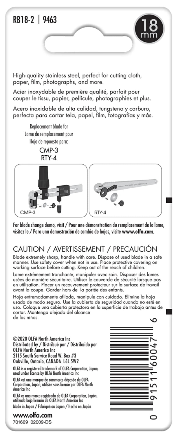 OLFA Rotary Cutter 18mm-REFILL-2pcs