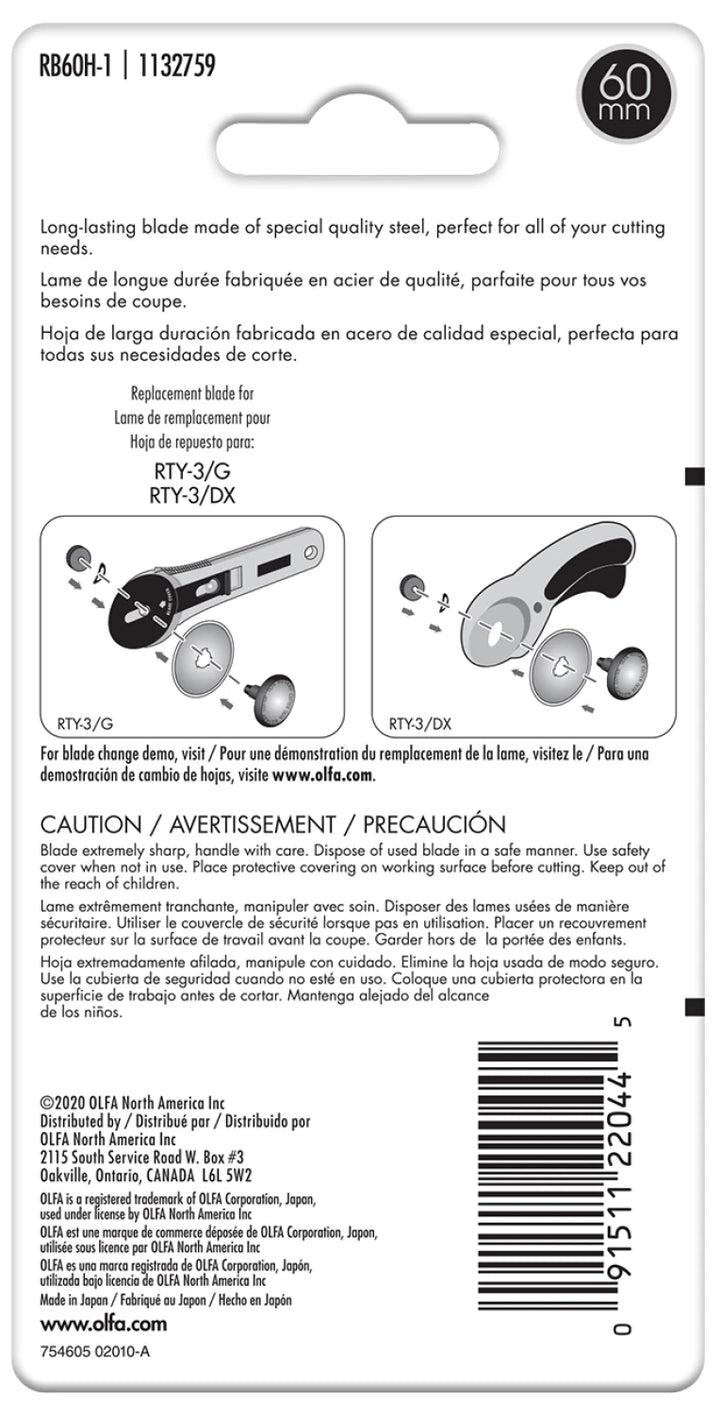 OLFA Endurance Rotary Blade, 60mm, 1 pack