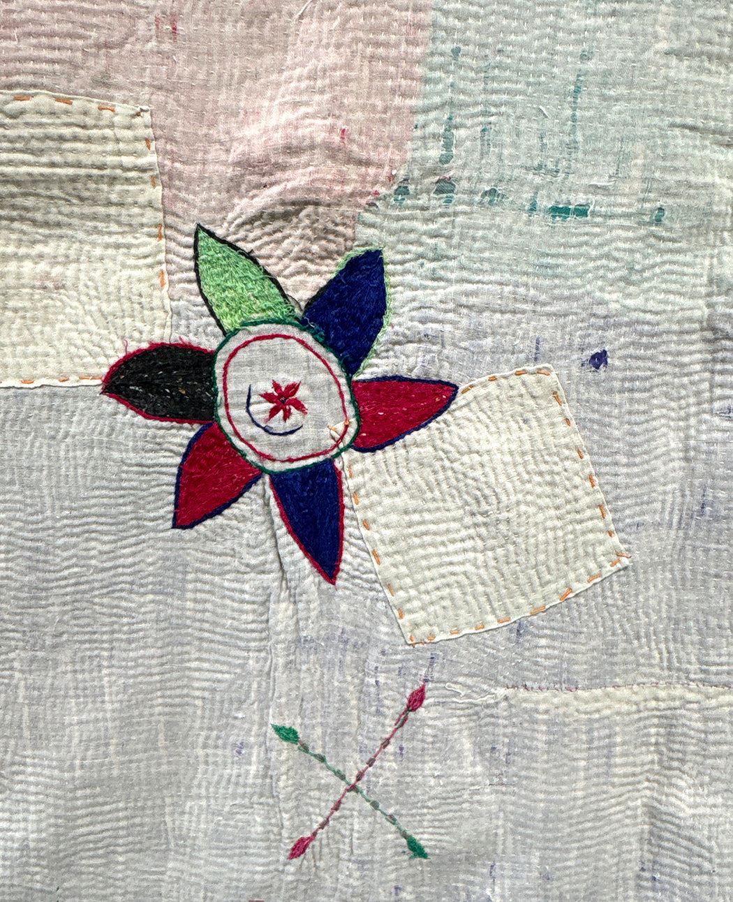 Vintage Hand Embroidered Cotton Blanket From West Bengal, India