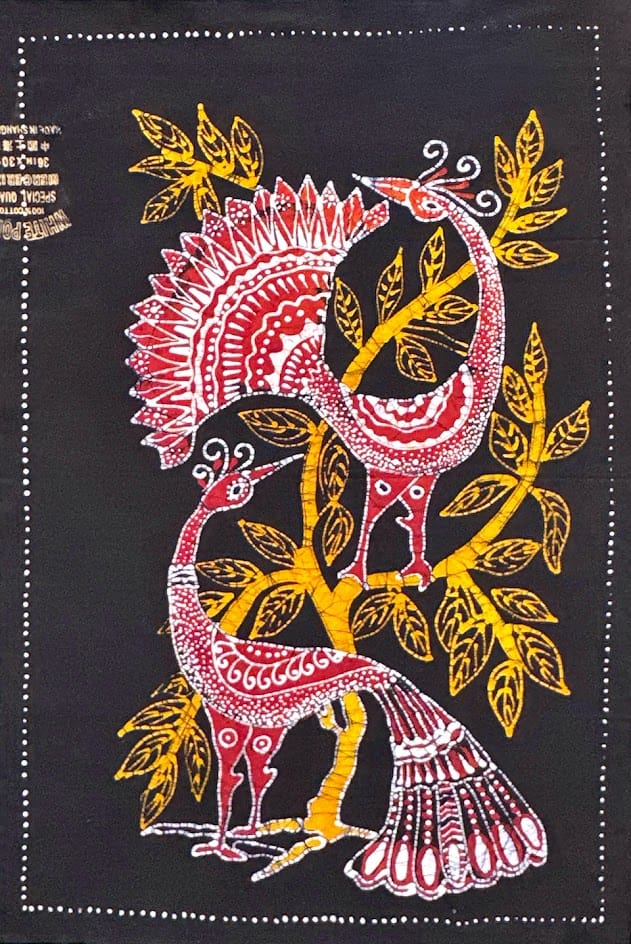 MEASUREMENT NEEDED Batik Panel from Sri Lanka - Peacocks on Black MEASUREMENT NEEDED Batik Panel from Sri Lanka - Peacocks on Black