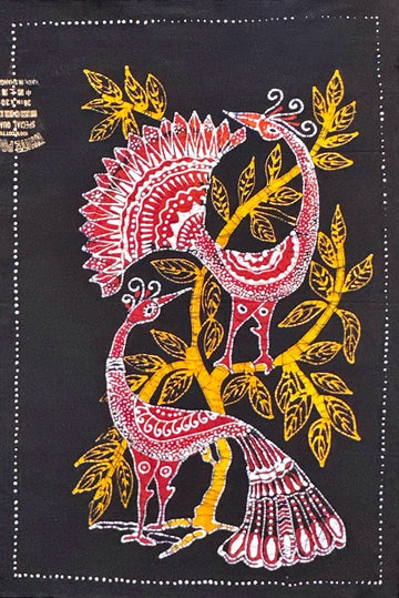 MEASUREMENT NEEDED Batik Panel from Sri Lanka - Peacocks on Black MEASUREMENT NEEDED Batik Panel from Sri Lanka - Peacocks on Black