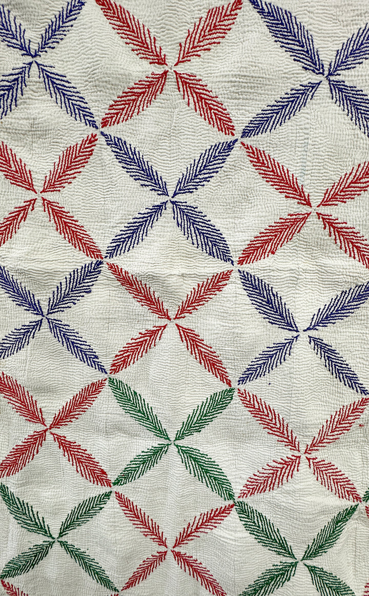 Vintage Kantha Blanket | Geometric 4- Leaf Pattern | West Bengal India