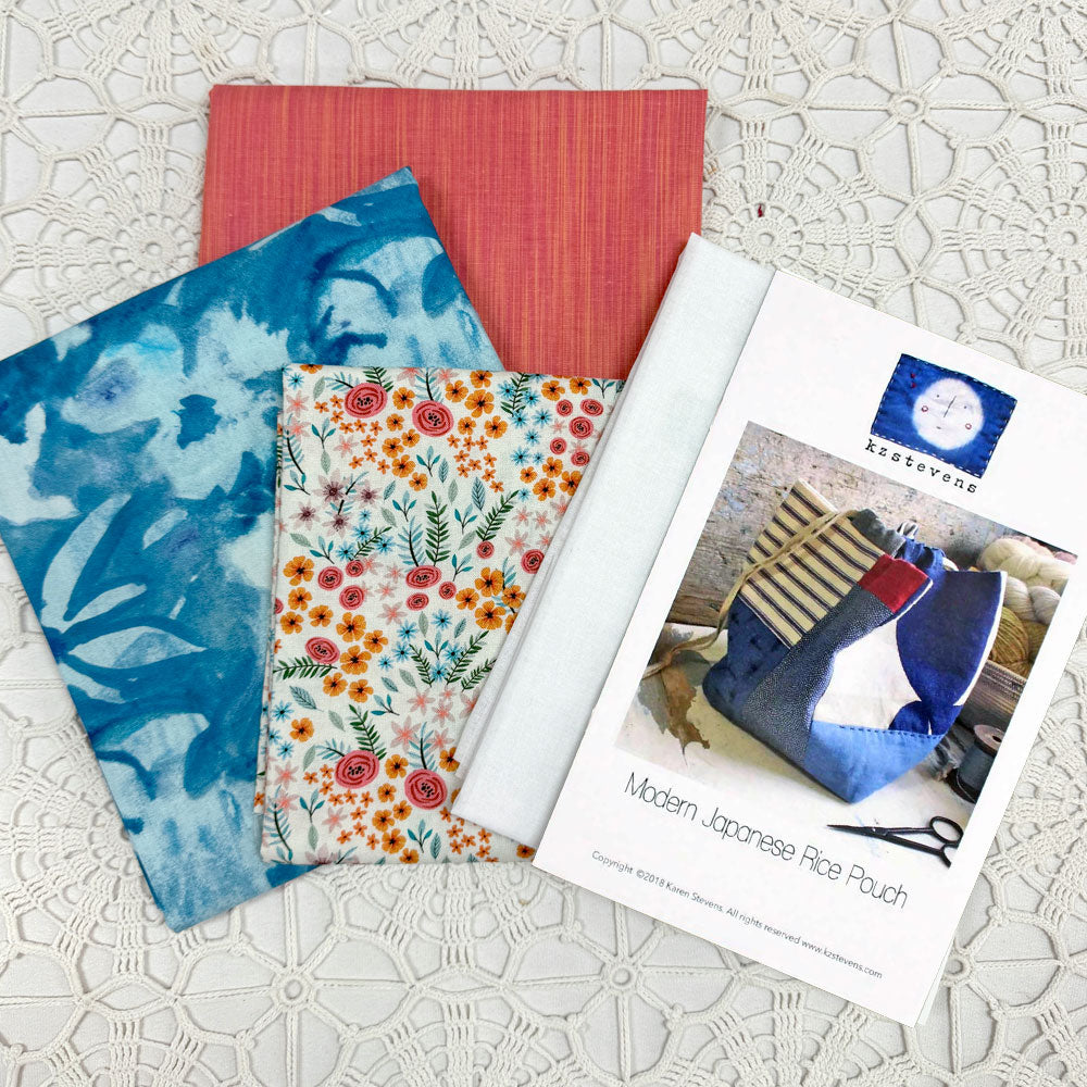 Modern Japanese Rice Pouch Fabric Kit - Malena Ikat