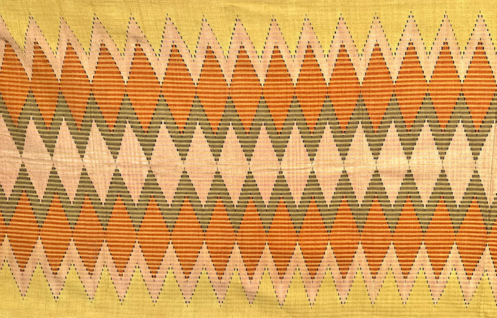 Tenun Gringsing Double Ikat Wall Hanging, Golden Yellow & Terracotta Diamond – Tenganan Bali Tenun Gringsing Ikat, Golden Yellow & Terracotta – Artistic Artifacts