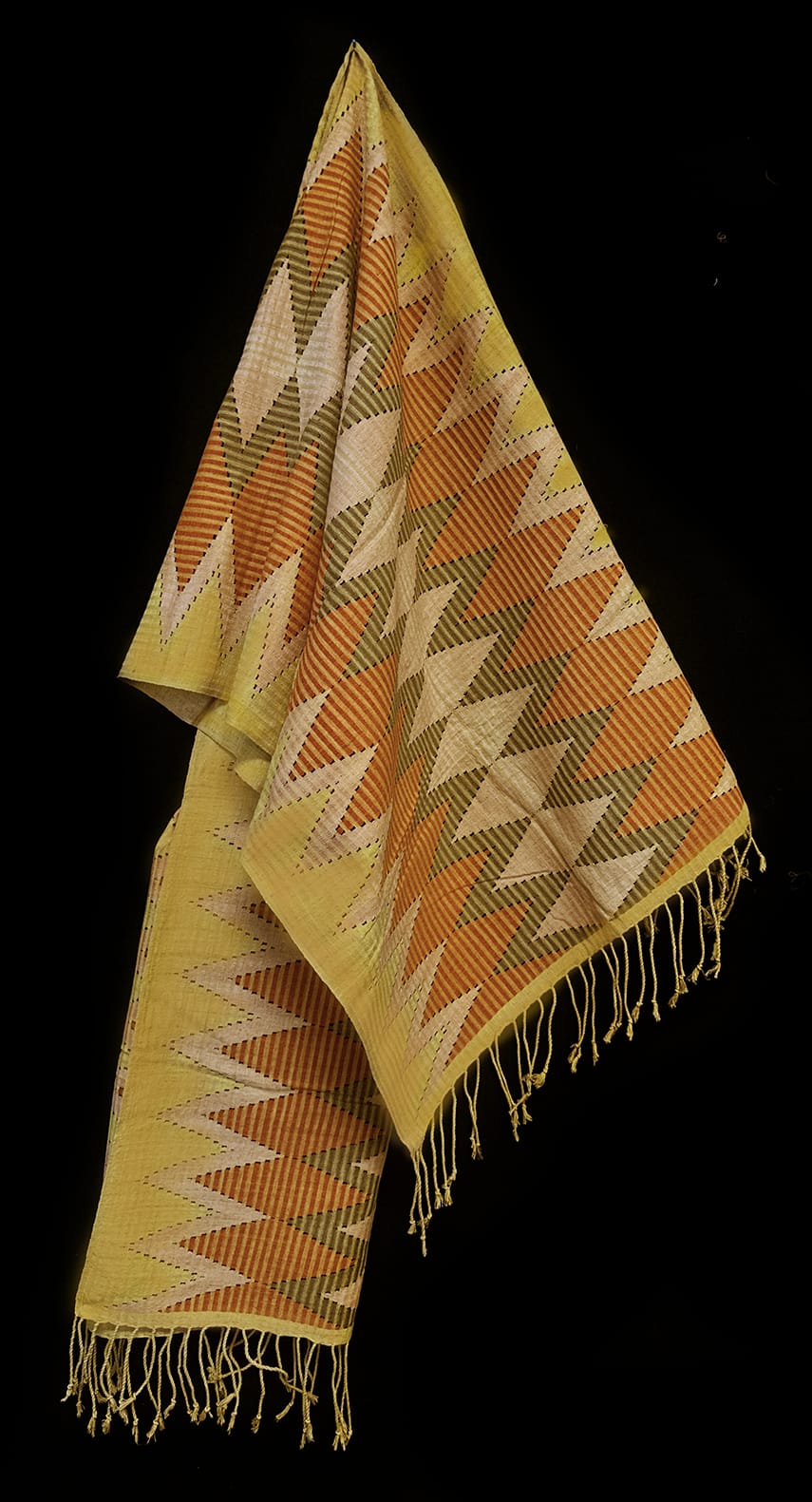Tenun Gringsing Double Ikat Wall Hanging, Golden Yellow & Terracotta Diamond – Tenganan Bali Tenun Gringsing Ikat, Golden Yellow & Terracotta – Artistic Artifacts