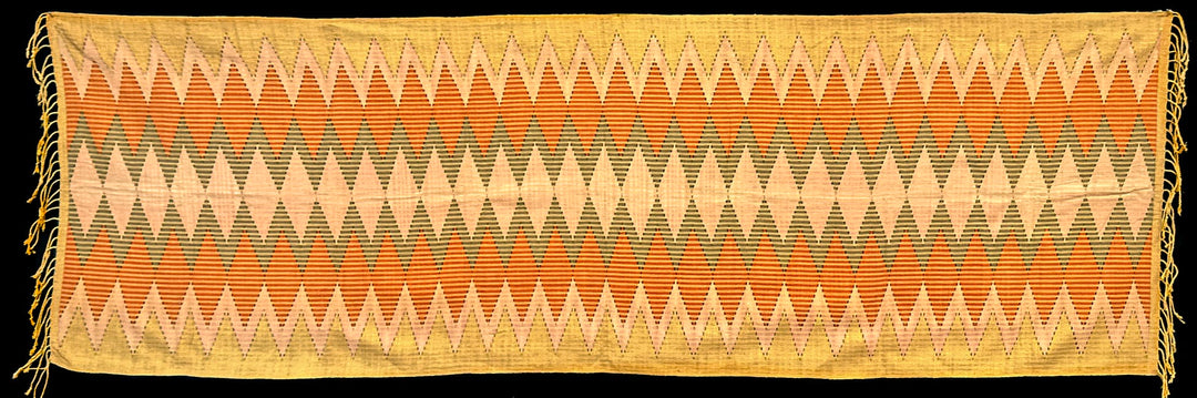 Tenun Gringsing Double Ikat Wall Hanging, Golden Yellow & Terracotta Diamond – Tenganan Bali Tenun Gringsing Ikat, Golden Yellow & Terracotta – Artistic Artifacts