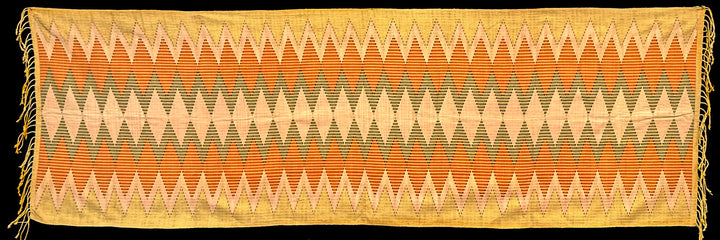 Tenun Gringsing Double Ikat Wall Hanging, Golden Yellow & Terracotta Diamond – Tenganan Bali Tenun Gringsing Ikat, Golden Yellow & Terracotta – Artistic Artifacts