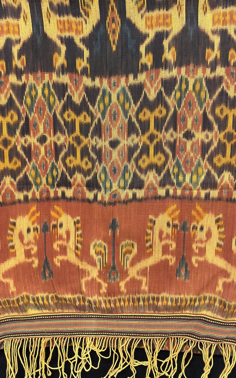 Sumba Ikat Wall Hanging with Horse Motif, Handwoven Tribal Textile from Indonesia Sumba Ikat Wall Hanging, Horse Motif – Artistic Artifacts