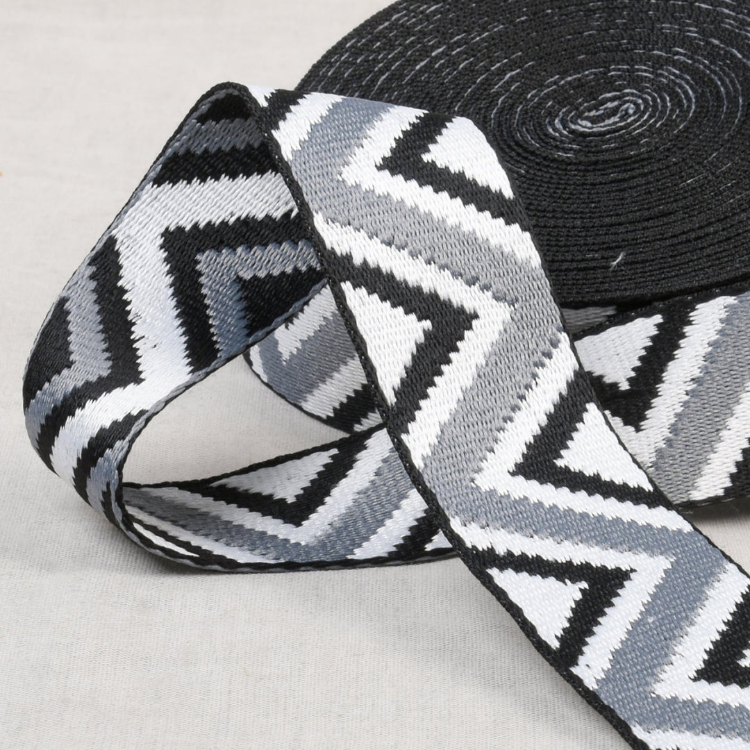 1.5" Ethnic Webbing/Strapping - Black, White, Grey