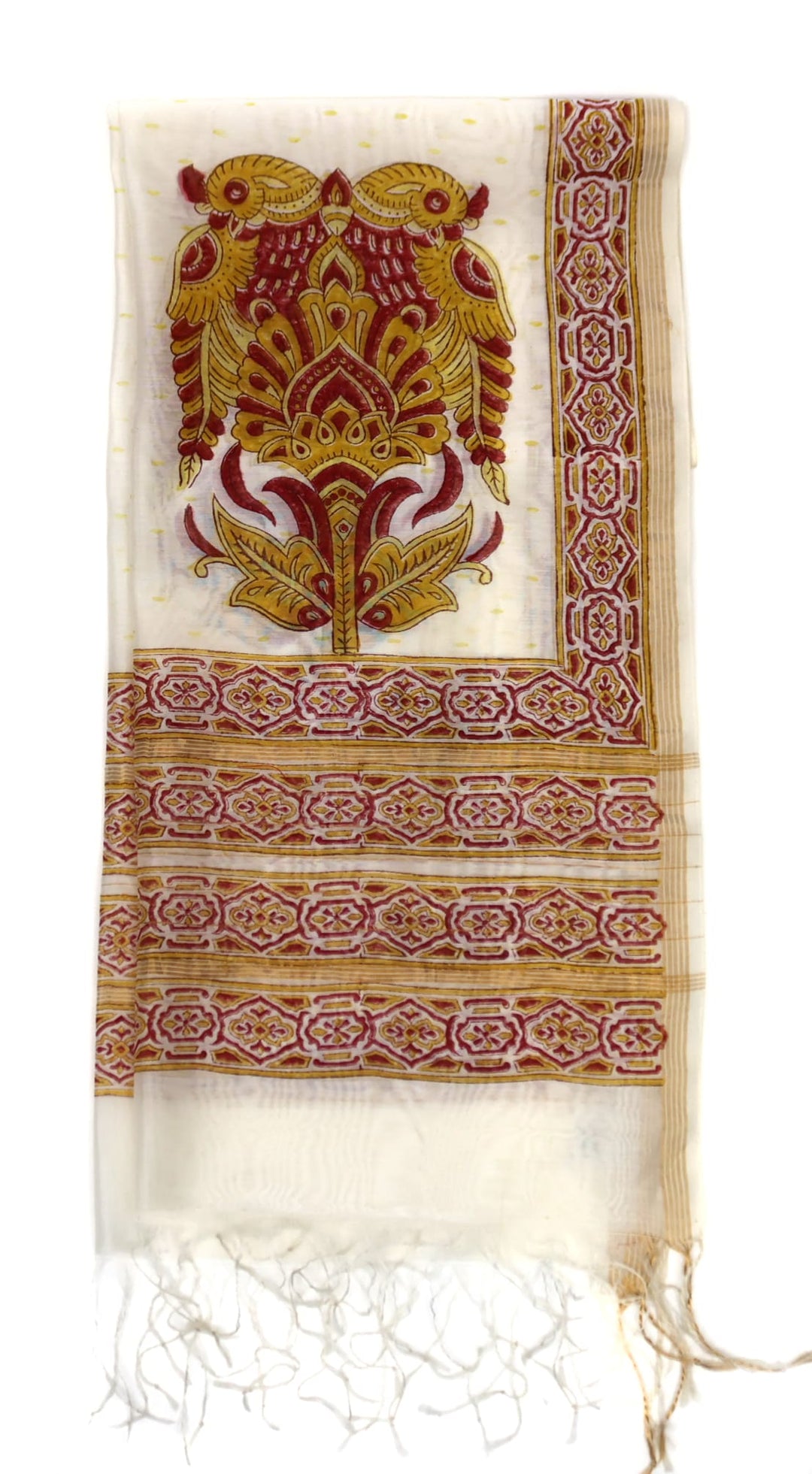 Motamal Samiti Silk Scarf, White with Print