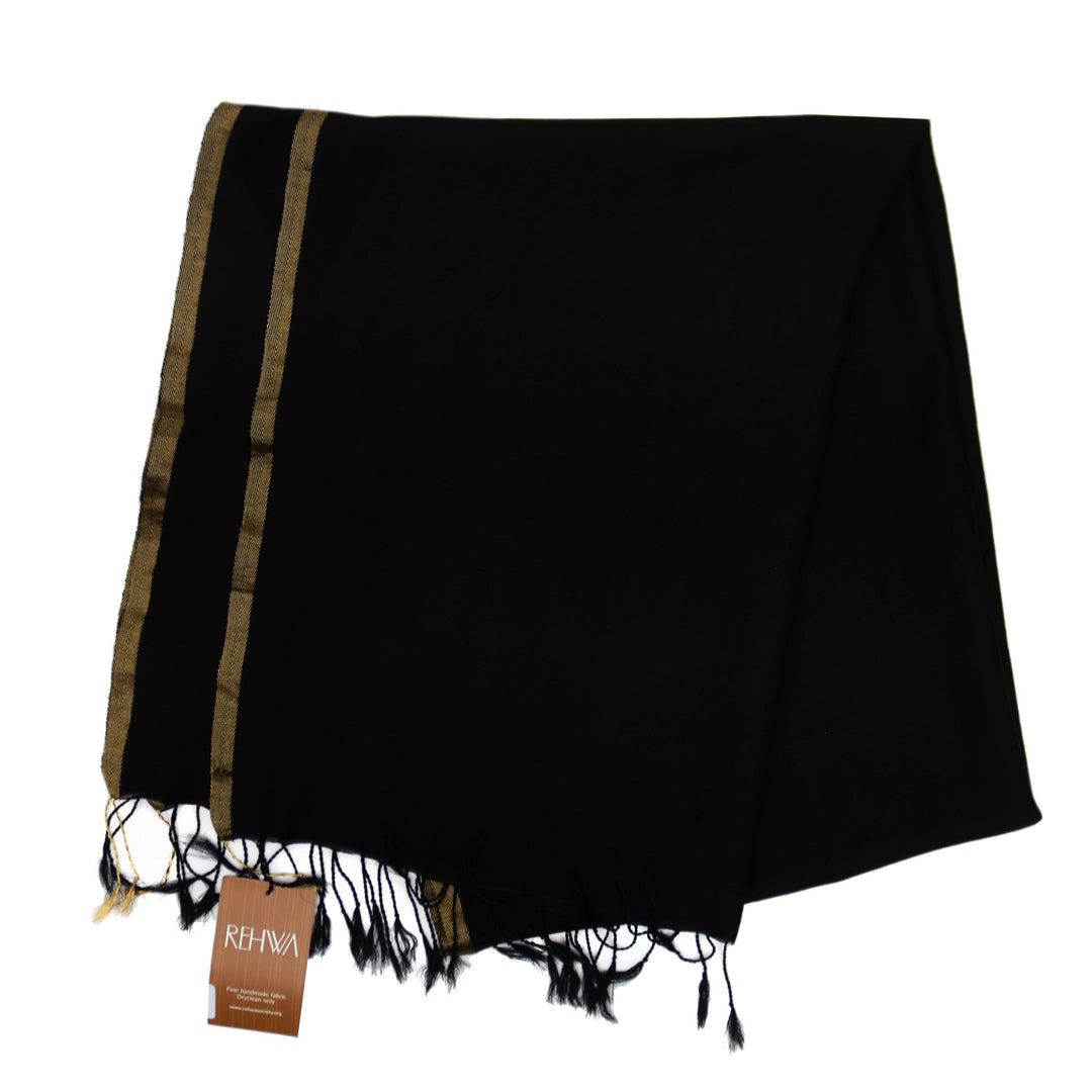 REHWA Handwoven Silk & Wool Shawl (Black)