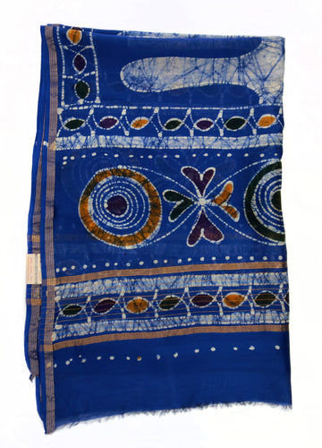 Motamal Samiti Silk Scarf, Blue  & Gold Metallic Motamal Samiti Chanderi Silk Dupatta, Blue & Gold – Artistic Artifacts