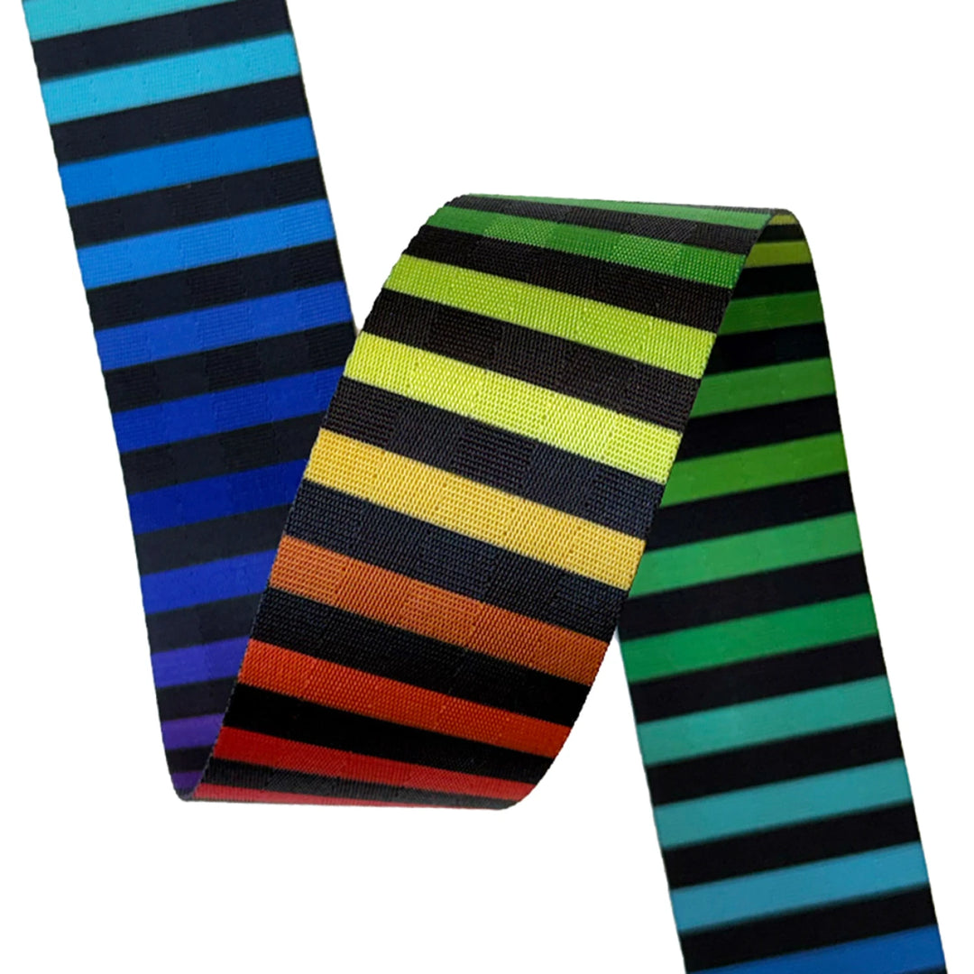 2 in. Multicolor Black and Rainbow Striped Webbing/Strapping Sold by the Yard