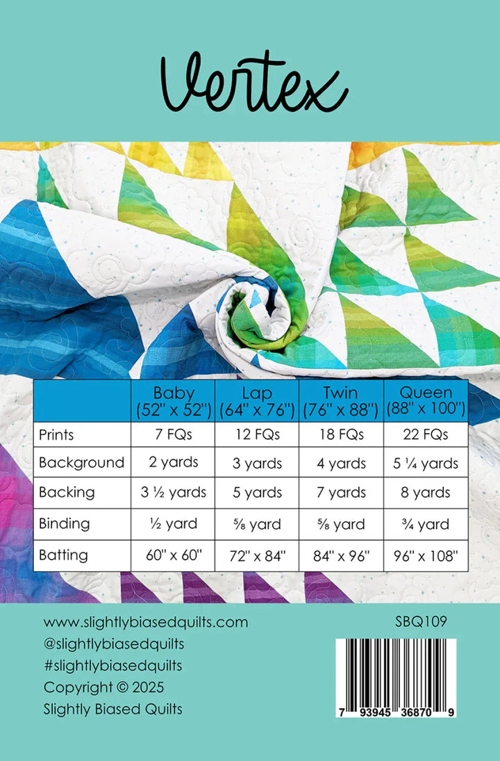 SBQ-109 Vertex quilt pattern with size and fabric requirements