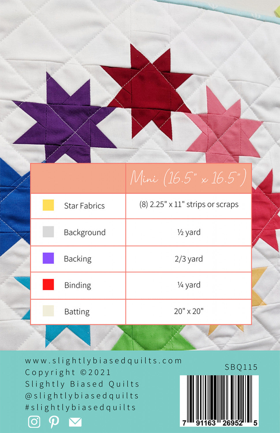 Vela Mini Quilt Pattern by Slightly Biased Quilts