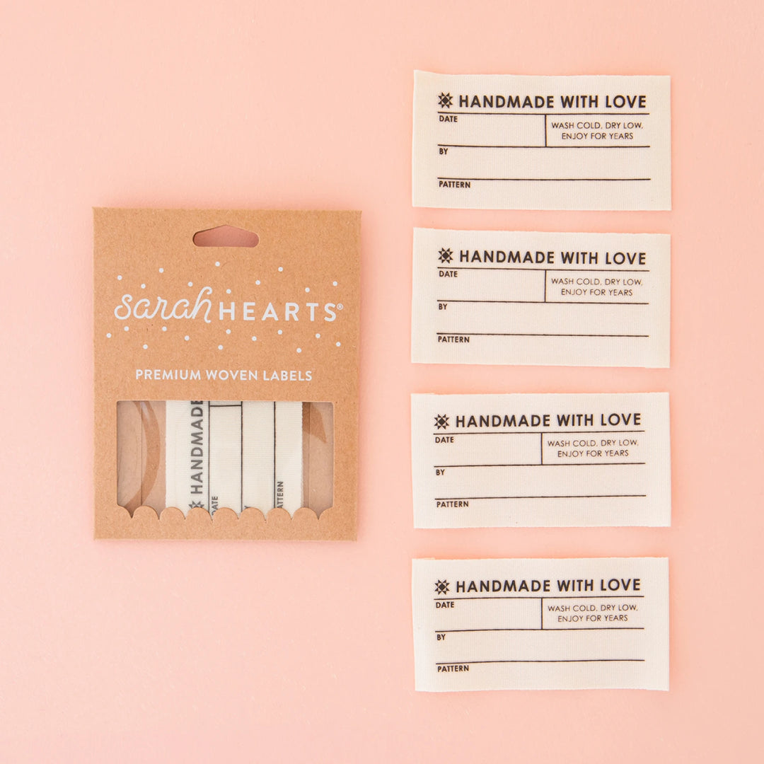 Sarah Hearts Woven Labels - Quilt Info, Large
