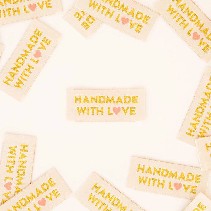 Sarah Hearts Woven Labels - Handmade With Love Gold