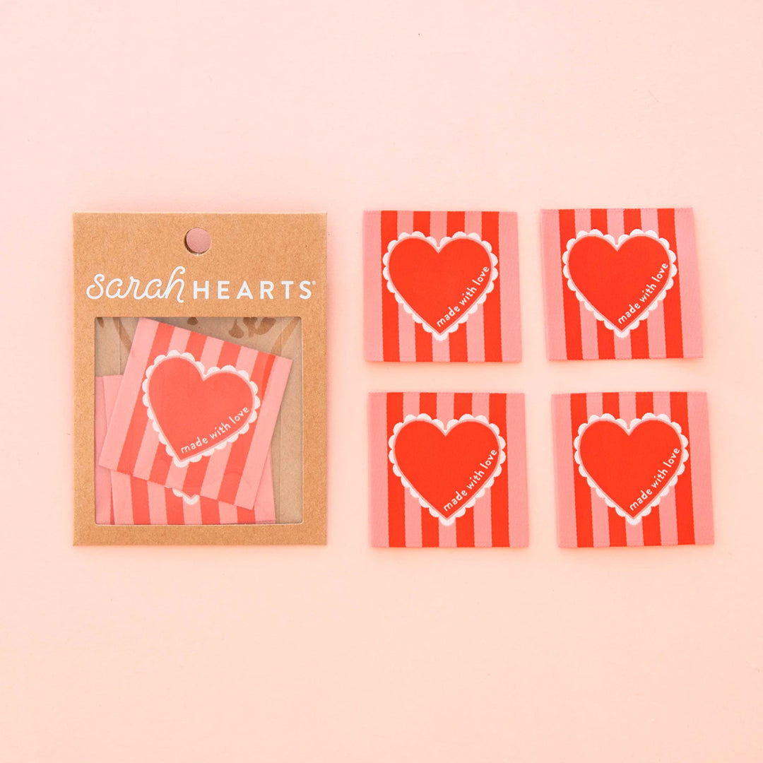 Sarah Hearts Woven Labels - Made With Love Heart