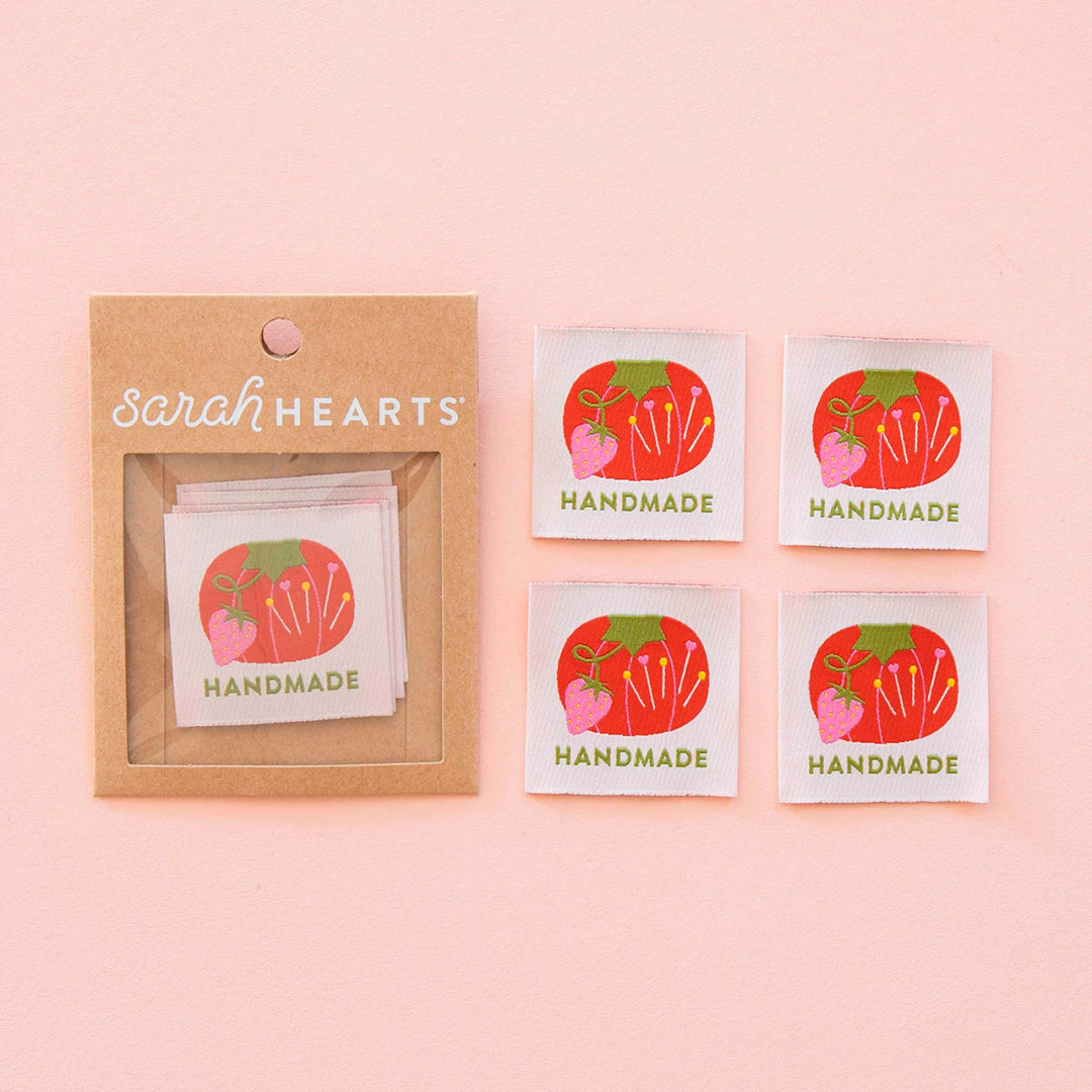 Sarah Hearts Woven Labels - Tomato Pin Cushion